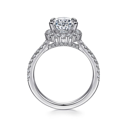 14K White Gold Oval Halo Diamond Engagement Ring