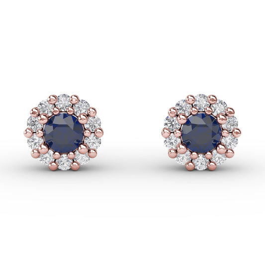 Shared Prong Sapphire and Diamond Stud Earrings