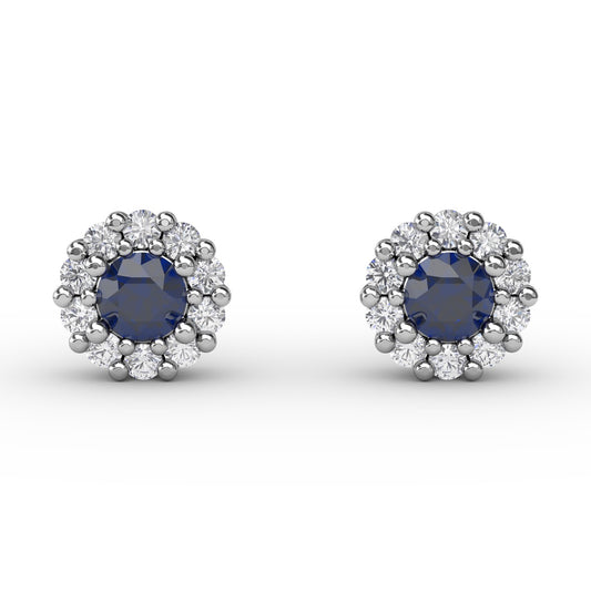 Shared Prong Sapphire and Diamond Stud Earrings