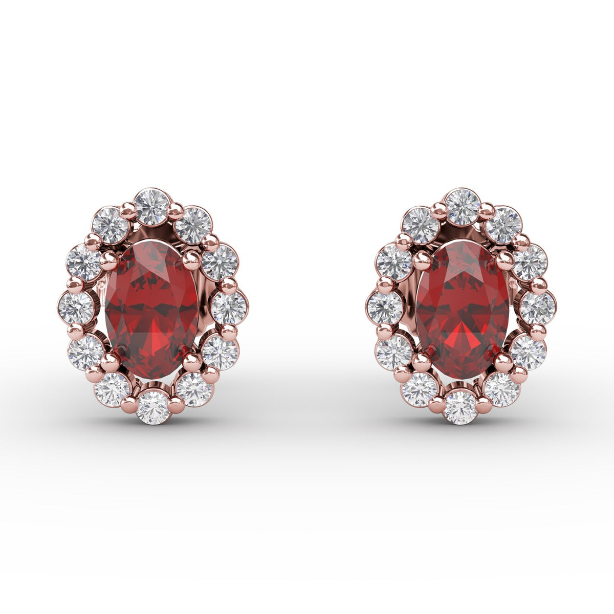Halo Ruby and Diamond Stud Earrings
