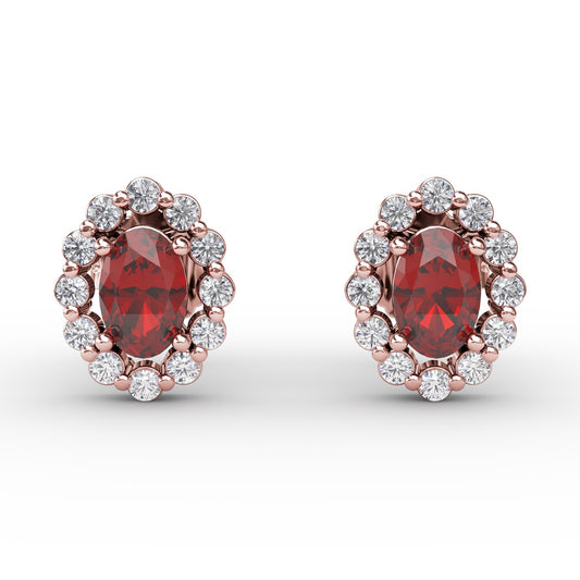 Halo Ruby and Diamond Stud Earrings