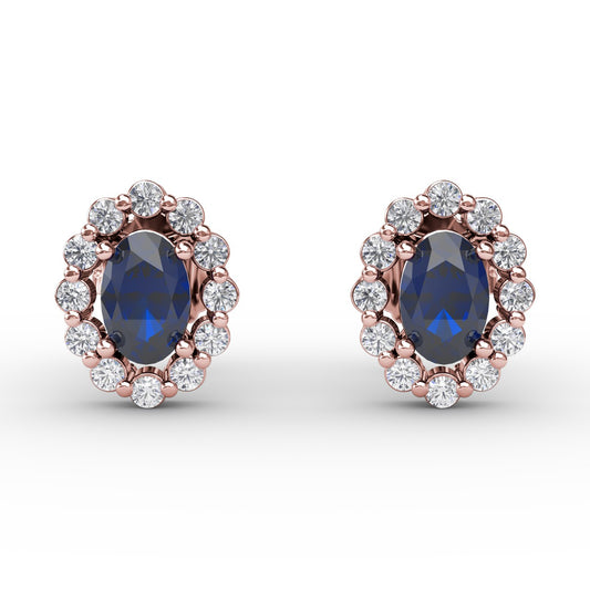 Halo Sapphire and Diamond Stud Earrings
