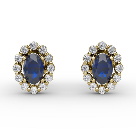 Halo Sapphire and Diamond Stud Earrings
