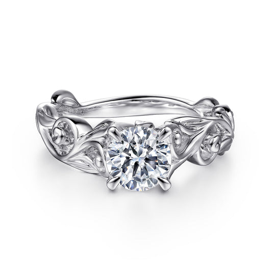 14K White Gold Split Shank Round Diamond Engagement Ring