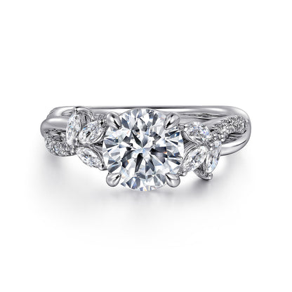 14K White Gold Twisted Round Diamond Engagement Ring