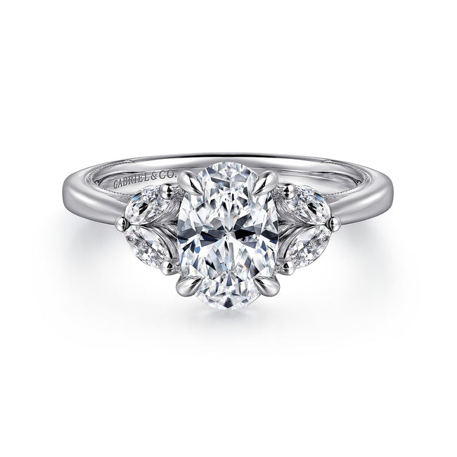 14K White Gold Oval Diamond Engagement Ring