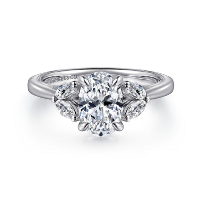 14K White Gold Oval Diamond Engagement Ring