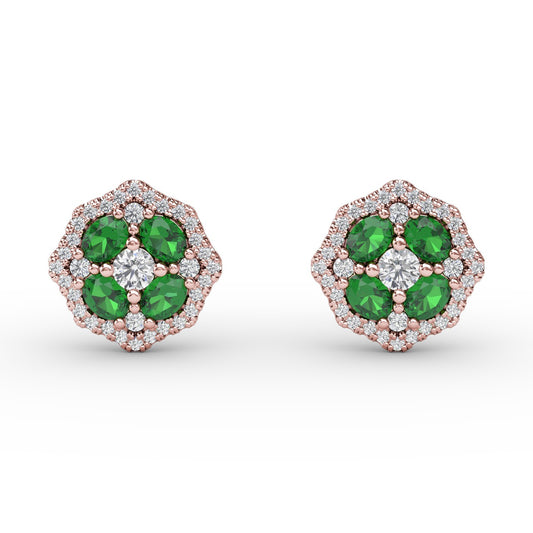 Striking Emerald and Diamond Stud Earrings