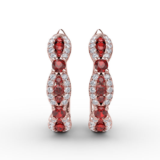 Vintage Ruby and Diamond Hoops