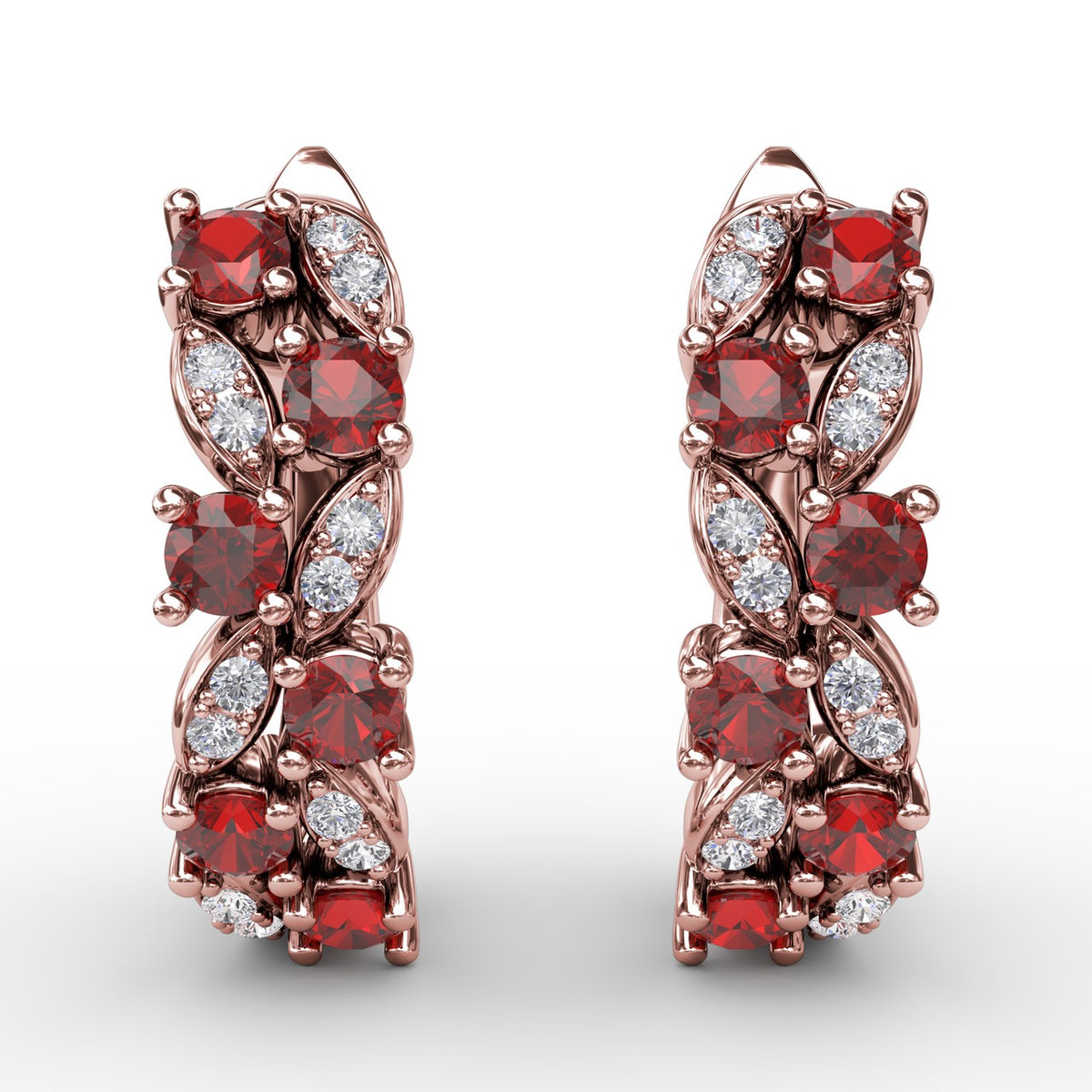 Clustered Ruby and Diamond Earrings