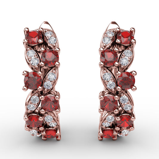 Clustered Ruby and Diamond Earrings