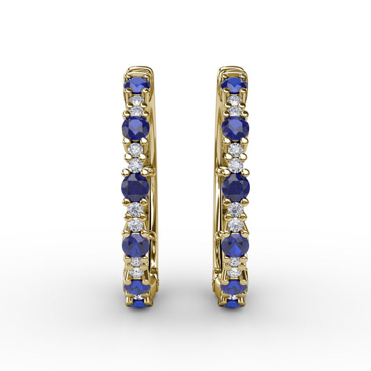 Precious Sapphire and Diamond Hoop Earrings