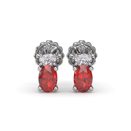 Oval Ruby and Diamond Stud Earrings