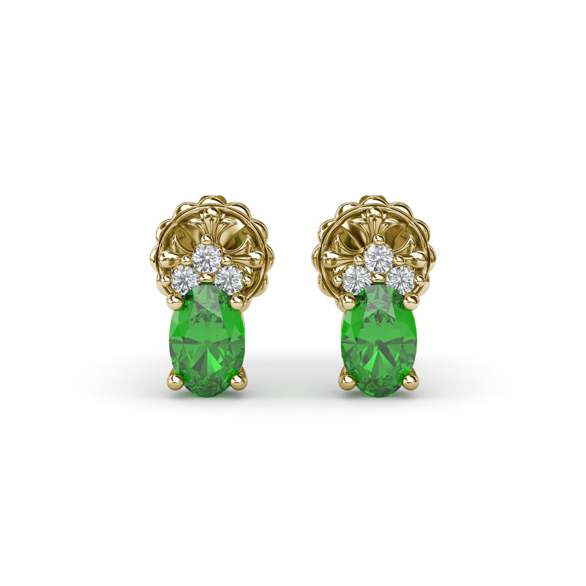 Oval Emerald and Diamond Stud Earrings