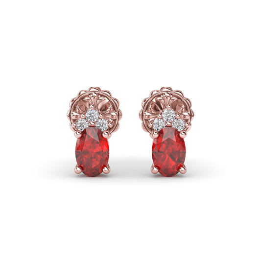 Oval Ruby and Diamond Stud Earrings