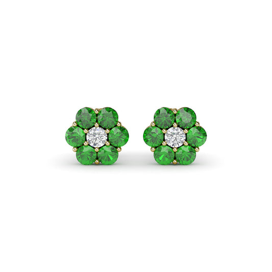 Magnolia Emerald And Diamond Stud Earrings