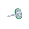 Ashoka Diamond Engagement Ring with an Emerald and Diamond Double Halo in Platinum, Ashoka Center Diamond of 1.15 Carats, H Color, VS2 Clarity