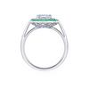Ashoka Diamond Engagement Ring with an Emerald and Diamond Double Halo in Platinum, Ashoka Center Diamond of 1.15 Carats, H Color, VS2 Clarity