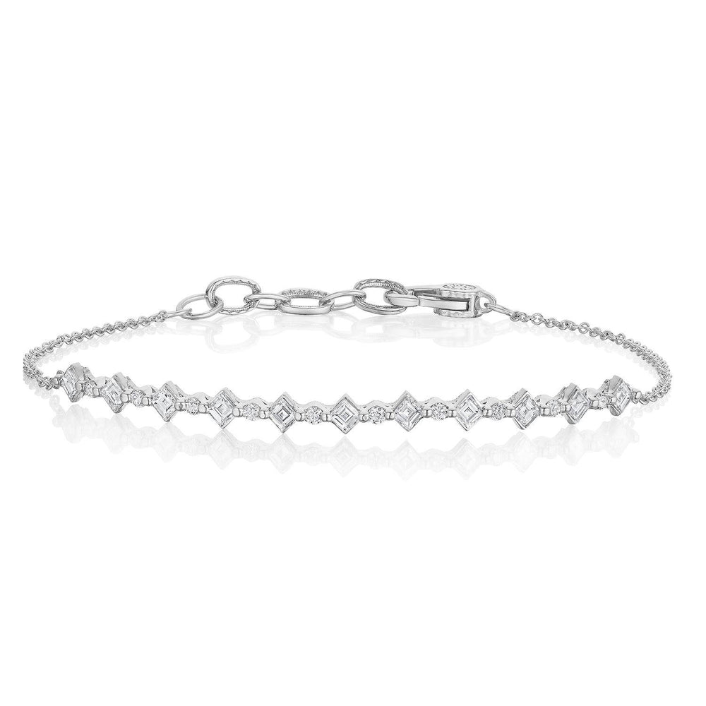 Carré and Round Diamond Bracelet in 18kt White Gold