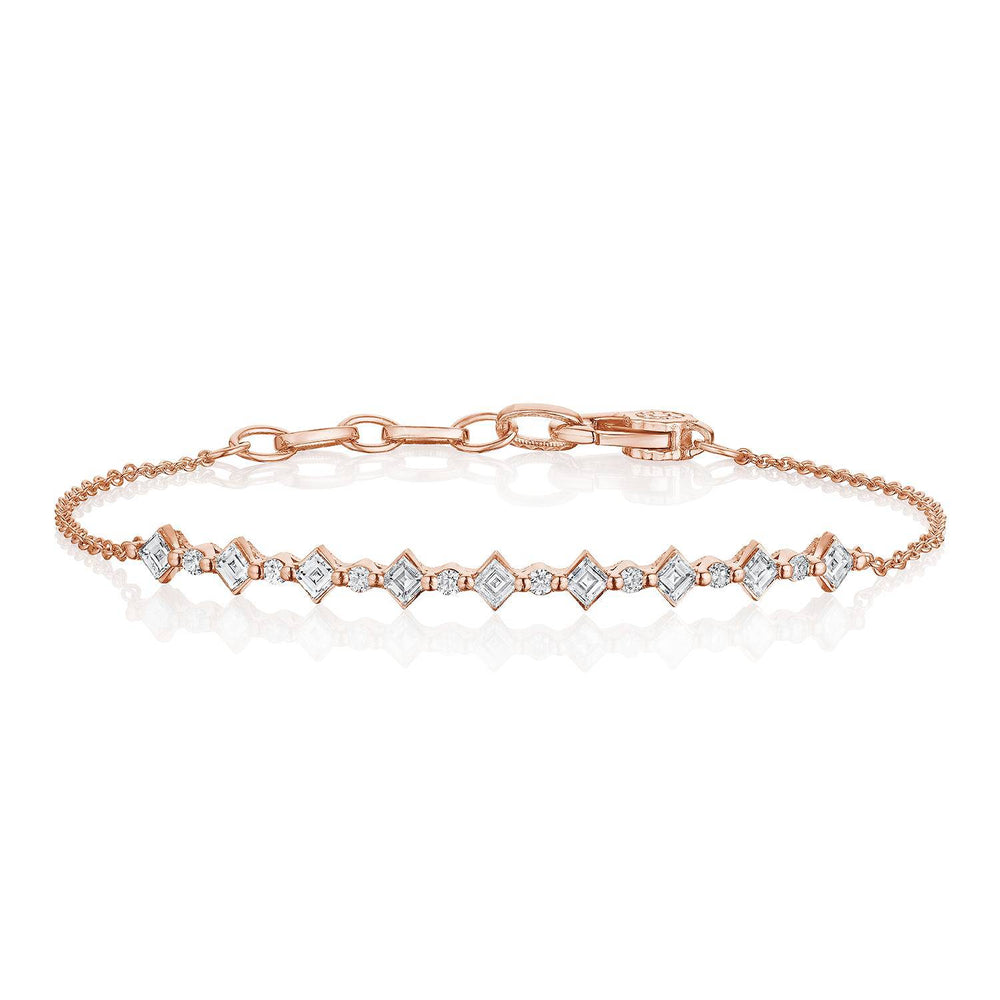 Carré and Round Diamond Bracelet in 18kt Rose Gold
