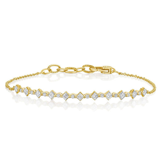 Carré and Round Diamond Bracelet in 18kt Yellow Gold
