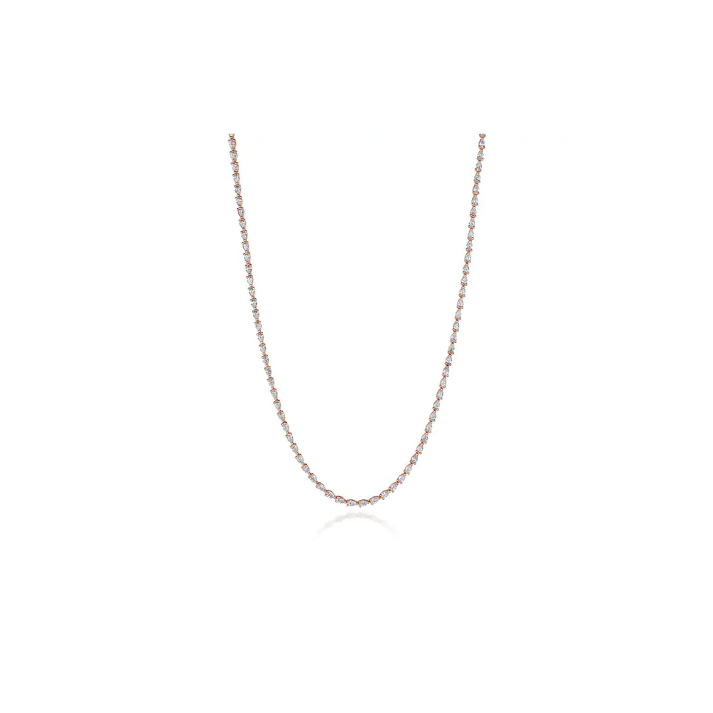 Pear Diamond Tennis Necklace in 18k Rose Gold
