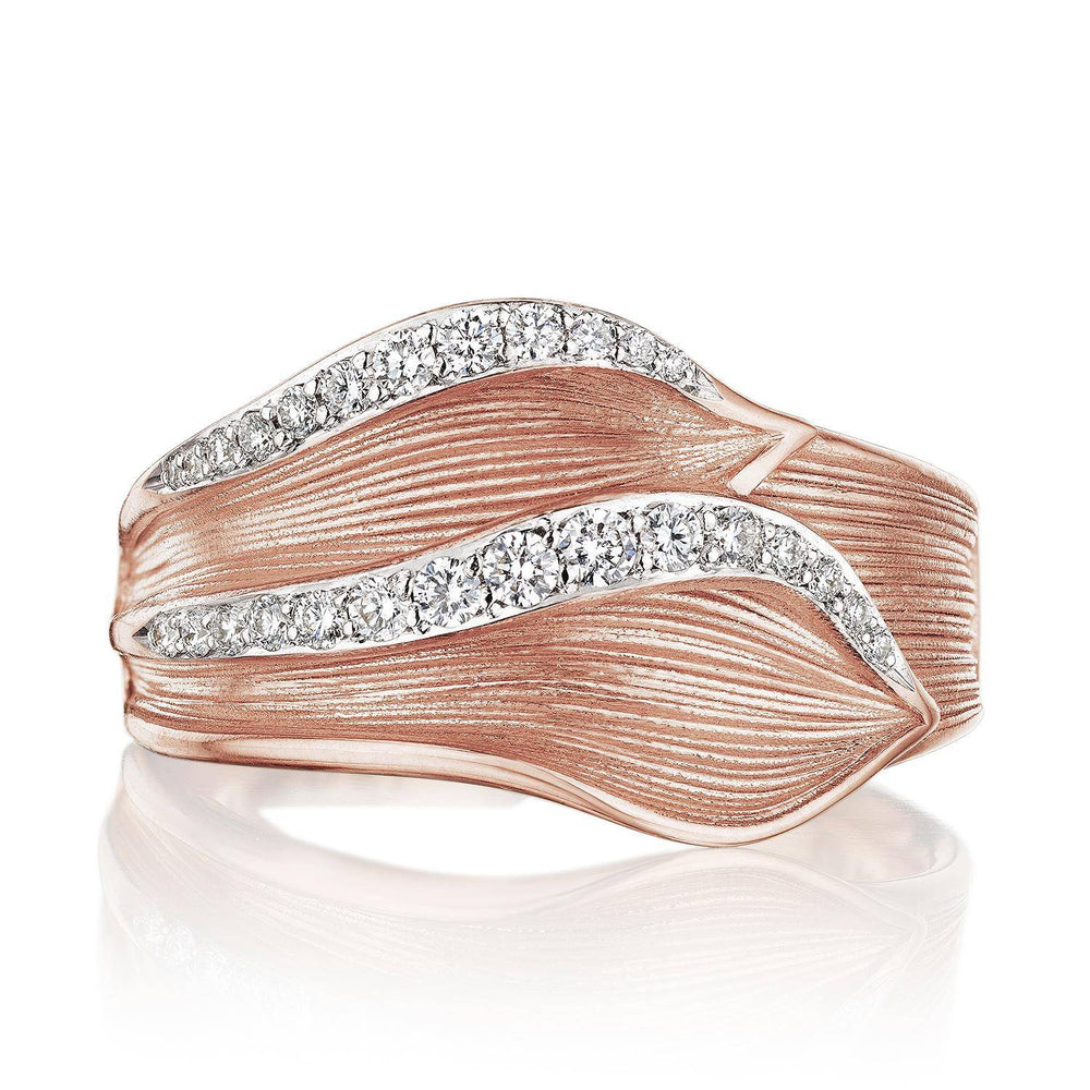 Double Petal Diamond Pavé Ring in 18kt Rose Gold