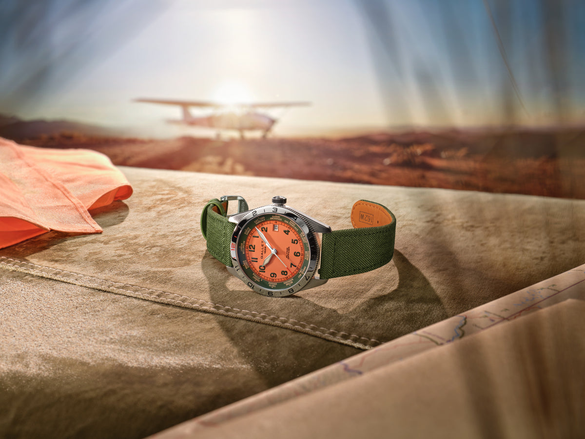 Gallet Flying Officer orange dial green strap