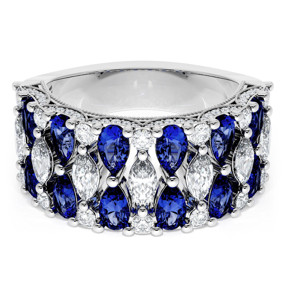 Marquise and Pear Blue Sapphire Mosaic Band
