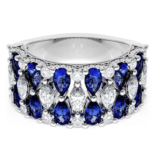Marquise and Pear Blue Sapphire Mosaic Band