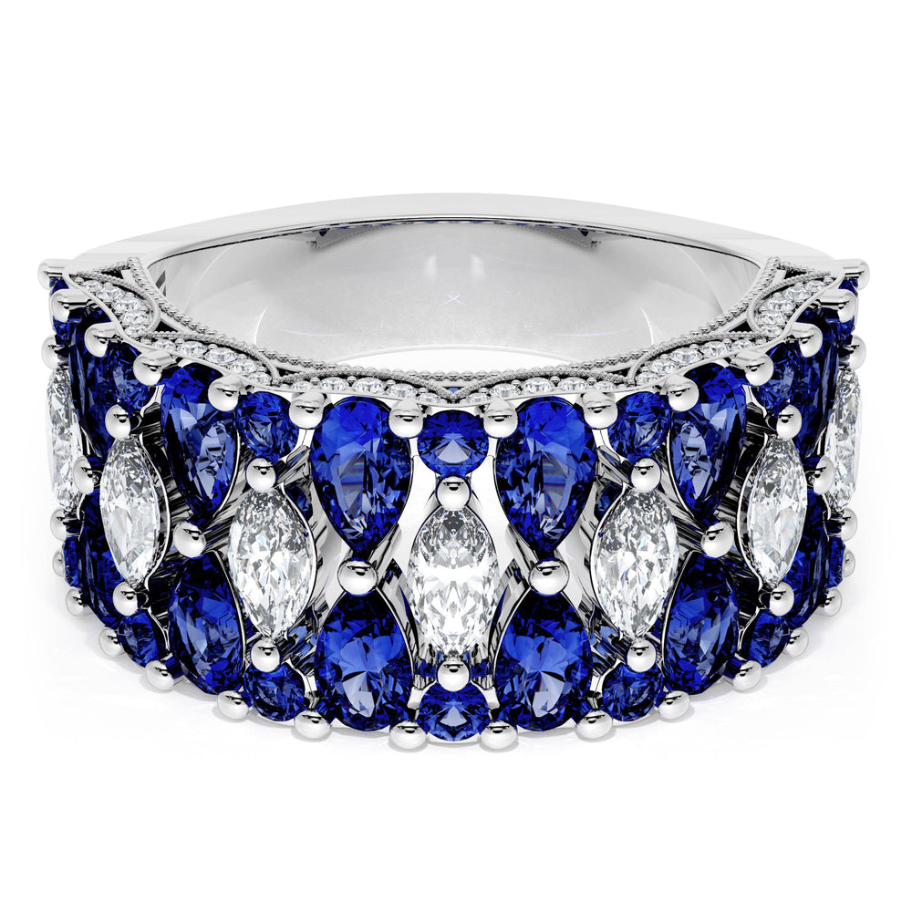 Marquise and Pear Blue Sapphire Mosaic Band