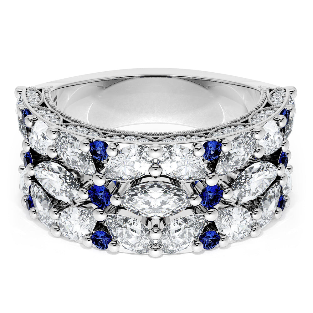 East West Marquise and Pear Blue Sapphire Mosaic Band
