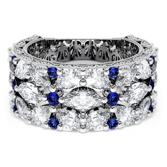 East West Marquise and Pear Blue Sapphire Mosaic Band