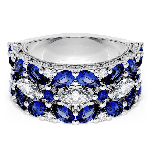 East West Marquise and Pear Blue Sapphire Mosaic Band