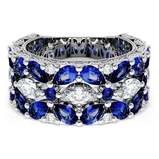 East West Marquise and Pear Blue Sapphire Mosaic Band