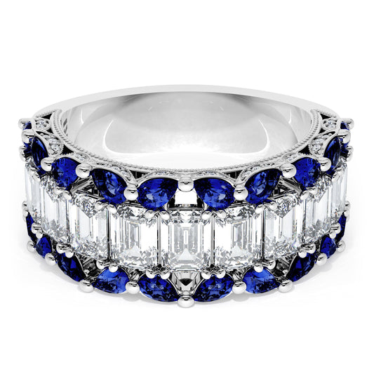 Emerald and Pear Blue Sapphire Mosaic Band