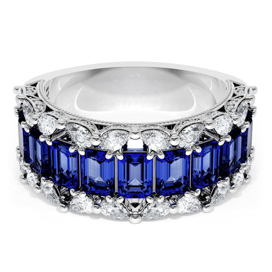 Emerald and Pear Blue Sapphire Mosaic Band