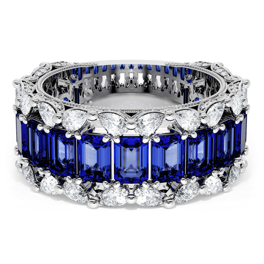 Emerald and Pear Blue Sapphire Mosaic Band