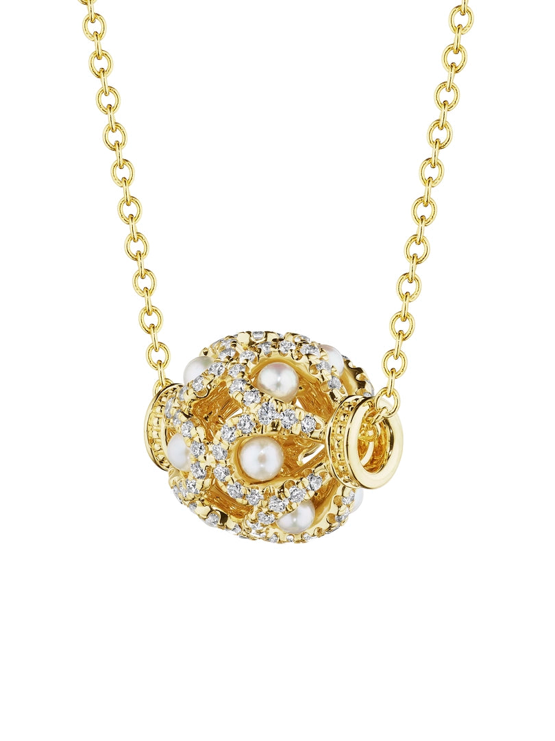 ROSE BEAD DIAMOND & PEARL PENDANT