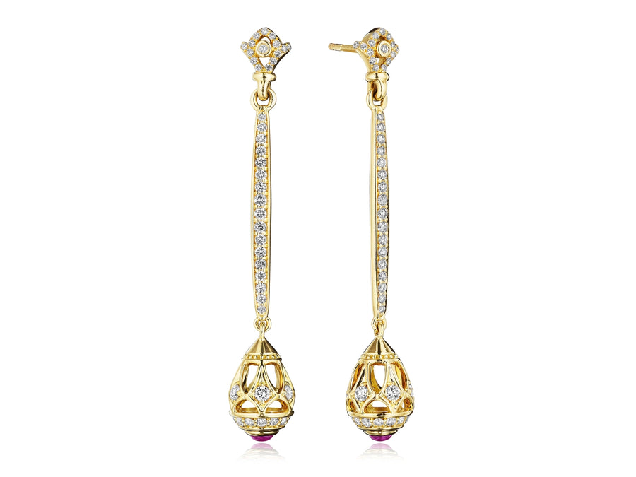 BEAD 2 DIAMOND & RHODOLITE DROP EARRING