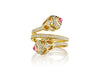 BEAD 2 DIAMOND & RHODOLITE TOI ET MOI DOUBLE RING