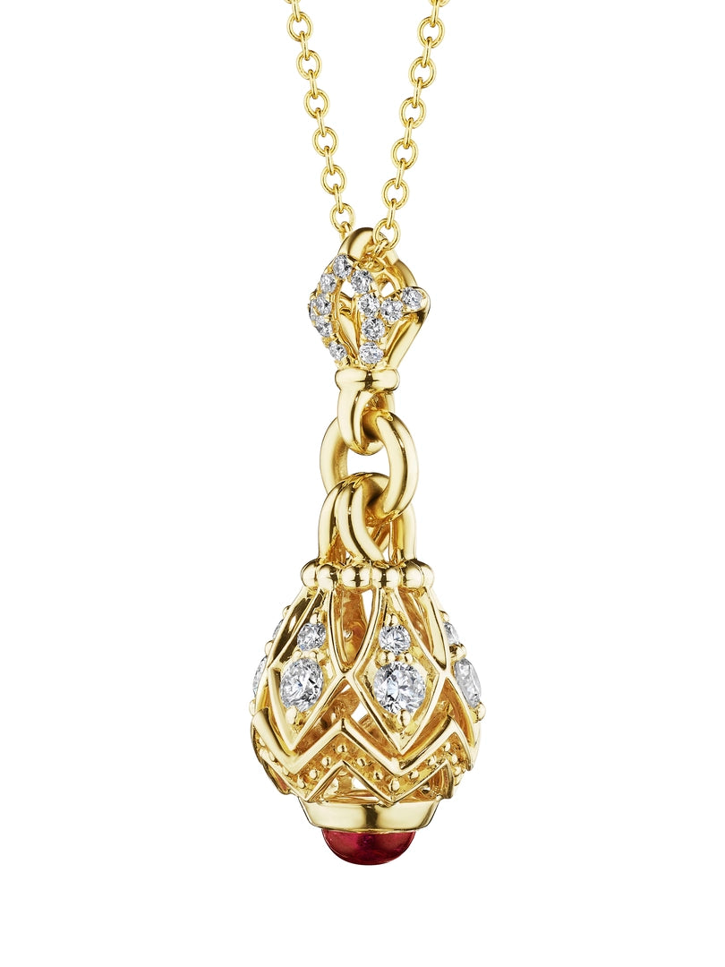 BEAD 5 DIAMOND & RHODOLITE PENDANT