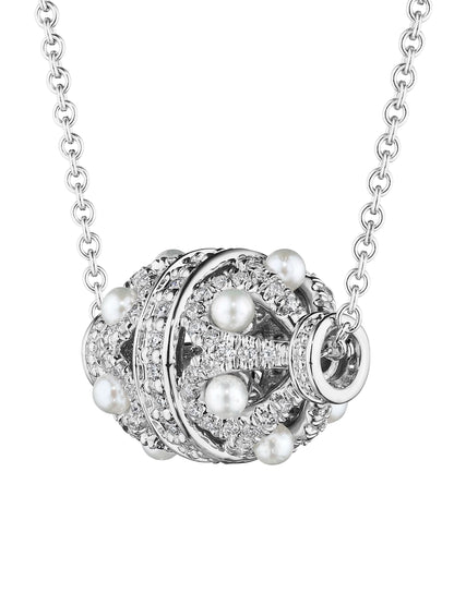 DIAMOND & PEARL ROSE BEAD PENDANT