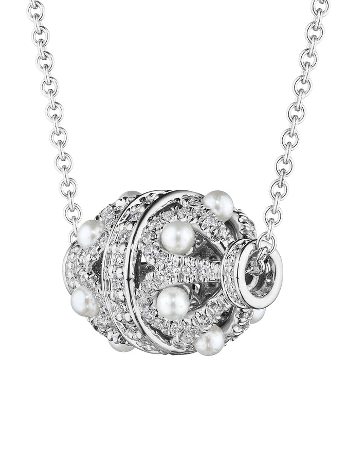 DIAMOND & PEARL ROSE BEAD PENDANT