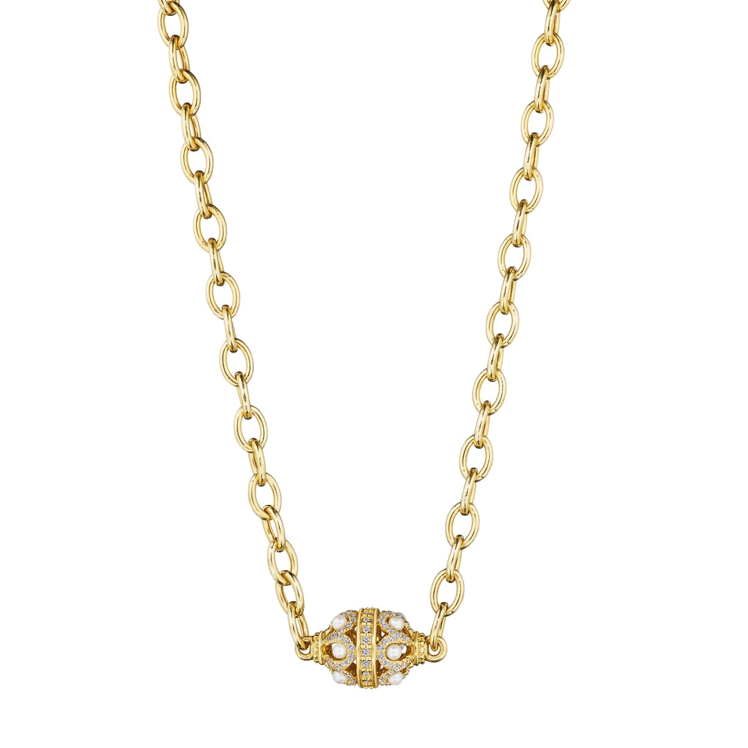 DIAMOND & PEARL ROSE BEAD NECKLACE
