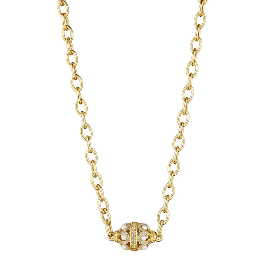 DIAMOND & PEARL ROSE BEAD NECKLACE