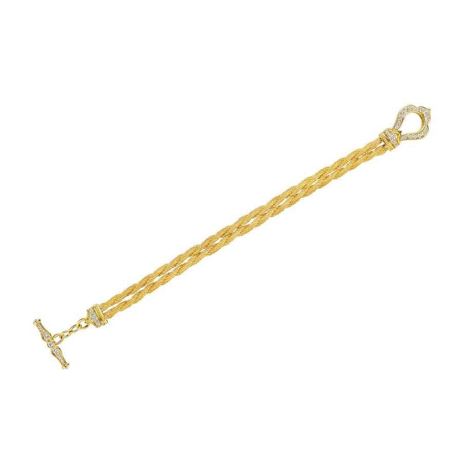 DOUBLE BRAIDED BRACELET WITH DIAMOND TOGGLE