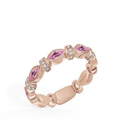 Marquise Pink Sapphire Diamond Wedding Band