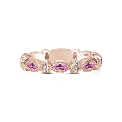 Marquise Pink Sapphire Diamond Wedding Band