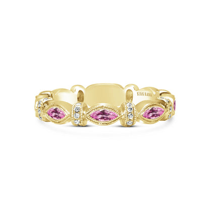 Marquise Pink Sapphire Diamond Wedding Band